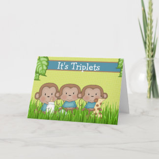 Tarjeta Recién nacido Triplet Boys Cute Mono