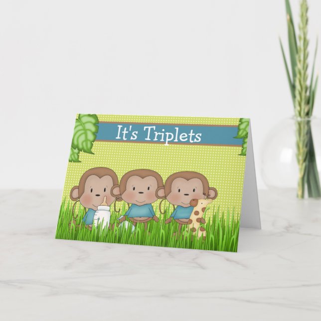 Tarjeta Recién nacido Triplet Boys Cute Mono (Anverso)