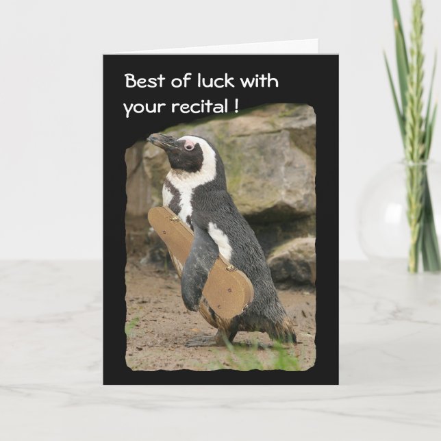 Tarjeta Recital de violín pingüino, buena suerte (Anverso)