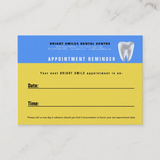 Tarjeta recordatorio de cita para paciente dental (Anverso)