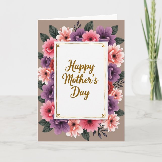 Tarjeta rectangular del día de la madre floral (Anverso)
