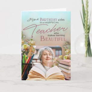 Tarjeta Recuerdo de cumpleaños de profesor con flores suav