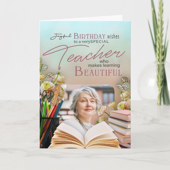 Tarjeta Recuerdo de cumpleaños de profesor con flores suav (Anverso)