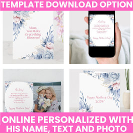 Tarjeta Recuerdo de día de la madre floral en acuarela ele