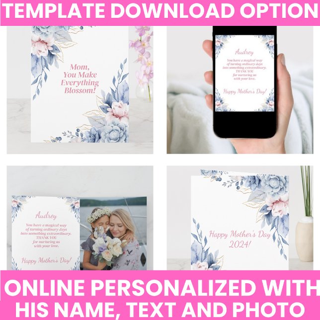 Tarjeta Recuerdo de día de la madre floral en acuarela ele (Elegant Watercolor Floral Mother's Day Keepsake Card)