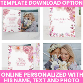 Tarjeta Recuerdo del Día de la Madre Acuarela Floral