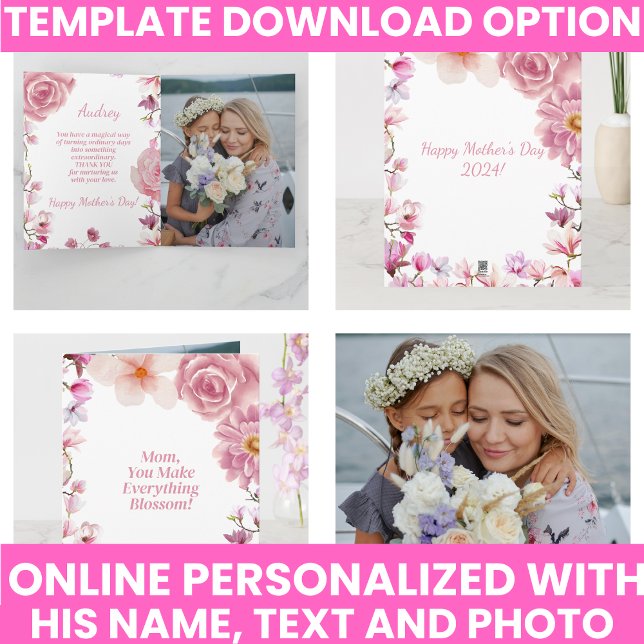 Tarjeta Recuerdo del Día de la Madre Floral Acuarela (Mother's Day Keepsake Watercolor Floral Card)