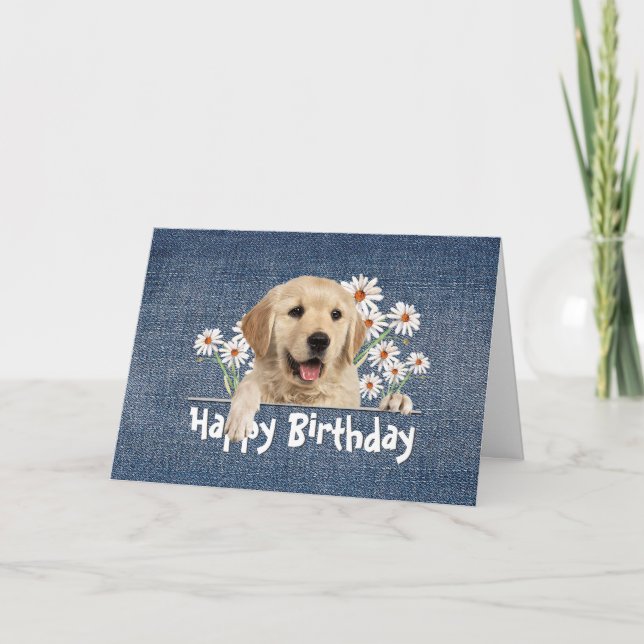 Tarjeta Recuperador de oro de cumpleaños en denim azul (Anverso)