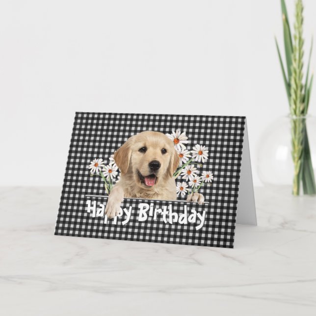 Tarjeta Recuperador de oro de cumpleaños en Gingham (Anverso)