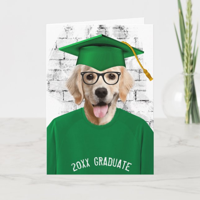 Tarjeta recuperador dorado de graduación en camiseta verde (Anverso)