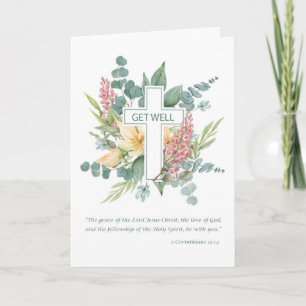 Tarjeta Recupérate Cruz Religiosa Acuarela Flores Silvestr