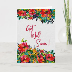Tarjeta Recupérate Pronto – Acuarela Floral Brillante