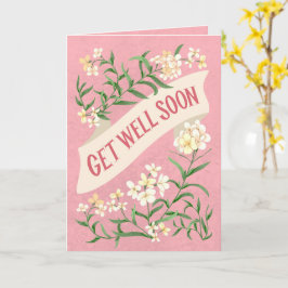 Tarjeta Recupérate Pronto Banner Floral Rosa Suave Pastel