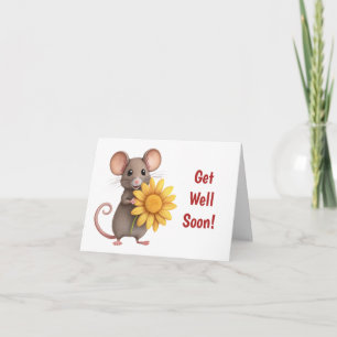 Tarjeta Recupérate Pronto Ratón Adorable con Flor Amarilla