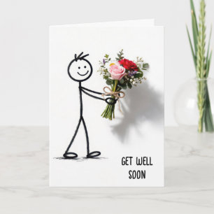 Tarjeta Recupérate Pronto Stickman Con Ramo De Rosas