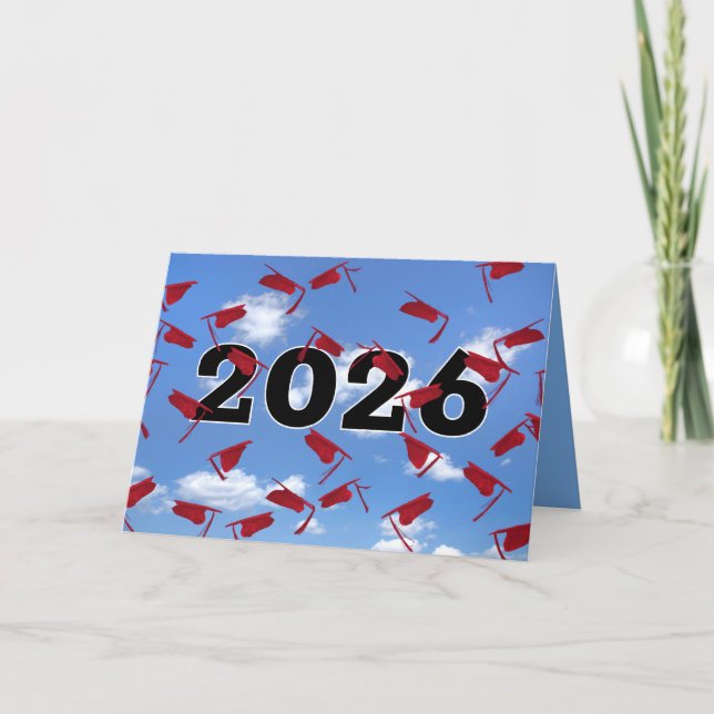 Tarjeta Red 2026 Graduation Caps in Sky  (Anverso)