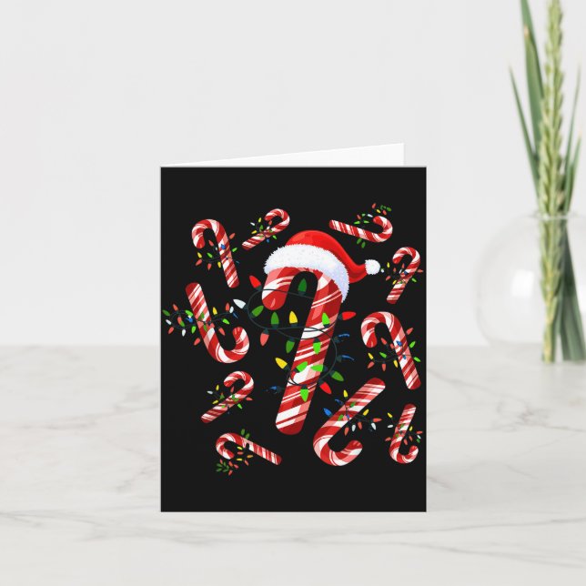 Tarjeta Red And White Candy Cane Santa Christmas  (Anverso)