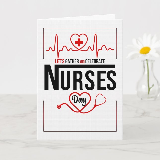 Tarjeta Red and White Heart and Stethoscope Nurses Day (Planta pequeña)