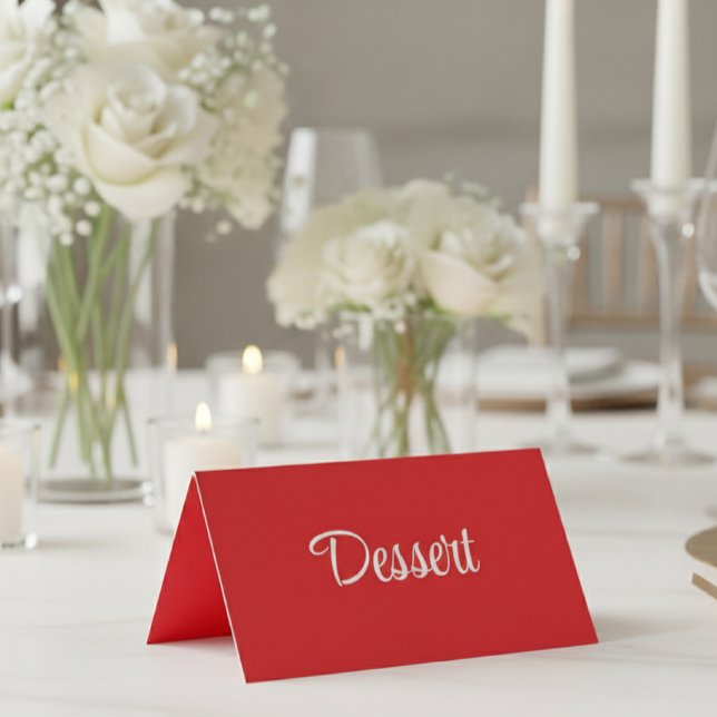 Tarjeta Red and White Script Dessert Buffet Table Card (Subido por el creador)