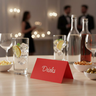 Tarjeta Red and White Script Dessert Buffet Table Card