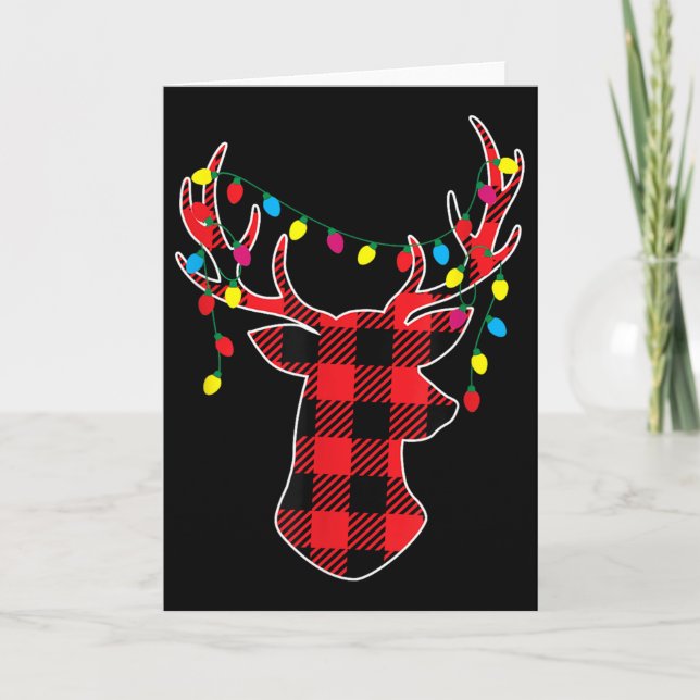 Tarjeta Red Black Christmas Buffalo Plaid Deer Women Men K (Anverso)