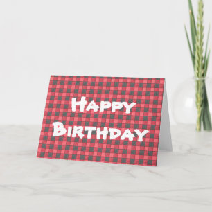 Tarjeta Red Black Plaid Check Happy Birday Card