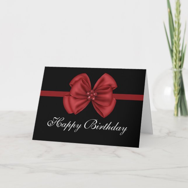 Tarjeta Red Bow Design en Black Happy Birday Card (Anverso)