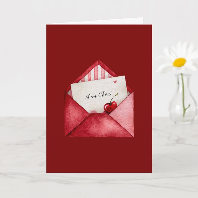 Tarjeta Red Cherry Heart Envelope Valentine's Day (Planta pequeña)