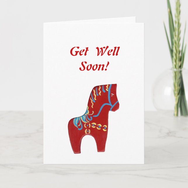 Tarjeta Red Dala Horse Get Well Card (Anverso)