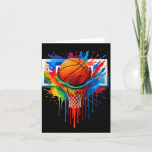 Tarjeta Red de aro de baloncesto colorido lluvia de colore