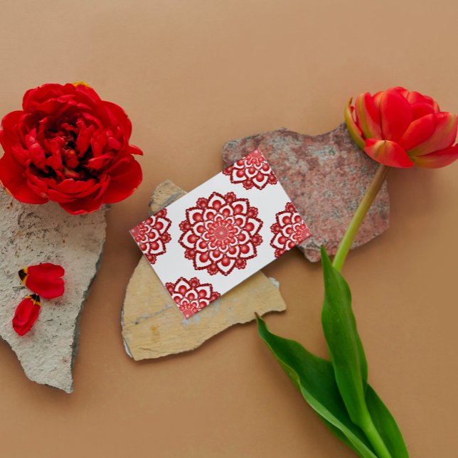 Tarjeta Red Dot Mandala Flower Happy Birday Card (Subido por el creador)