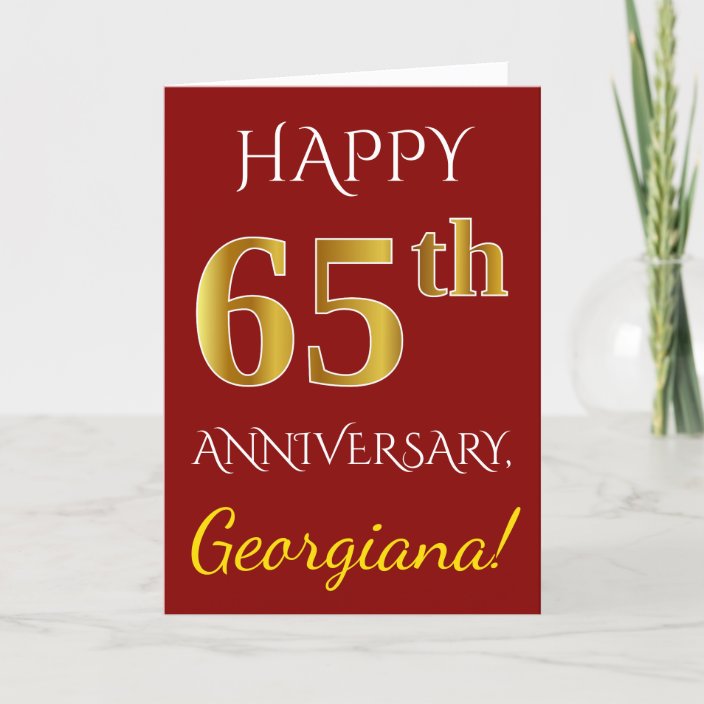 Tarjeta Red, Faux Gold 65° aniversario de Boda + nombre Zazzle.es