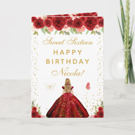 Tarjeta Red Floral Blonde Hair Girl Sweet Sixteen