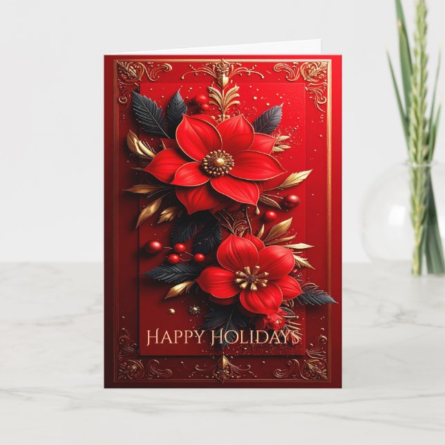 Tarjeta Red Flowers Decorative Holiday Card (Anverso)