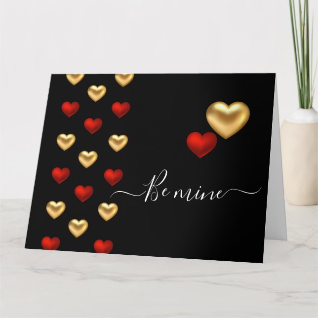 Tarjeta Red & Gold Hearts Black Valentine Card (Anverso)