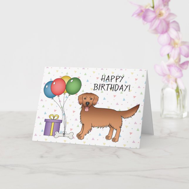 Tarjeta Red Golden Retriever Cartog Dog Happy Birday (Orquídea)