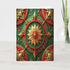 Tarjeta Red Green Gold Decorative Holiday Card