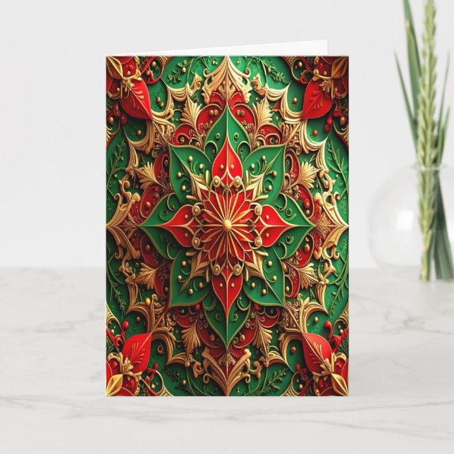 Tarjeta Red Green Gold Decorative Holiday Card (Anverso)