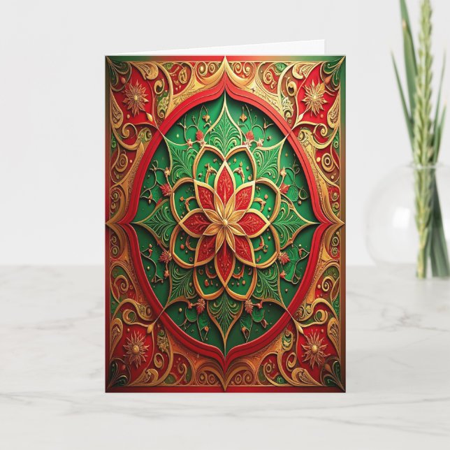 Tarjeta Red Green Gold Decorative Holiday Card (Anverso)