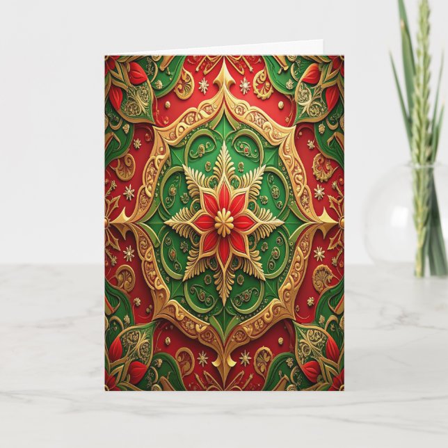 Tarjeta Red Green Gold Decorative Holiday Card (Anverso)