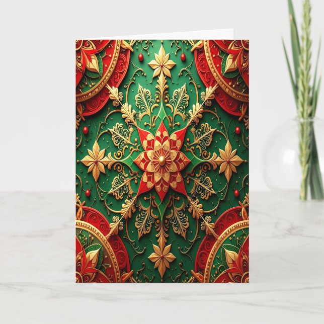 Tarjeta Red Green Gold Decorative Holiday Card (Anverso)