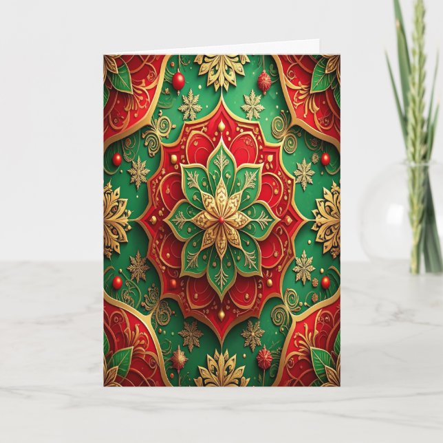 Tarjeta Red Green Gold Decorative Holiday Card (Anverso)