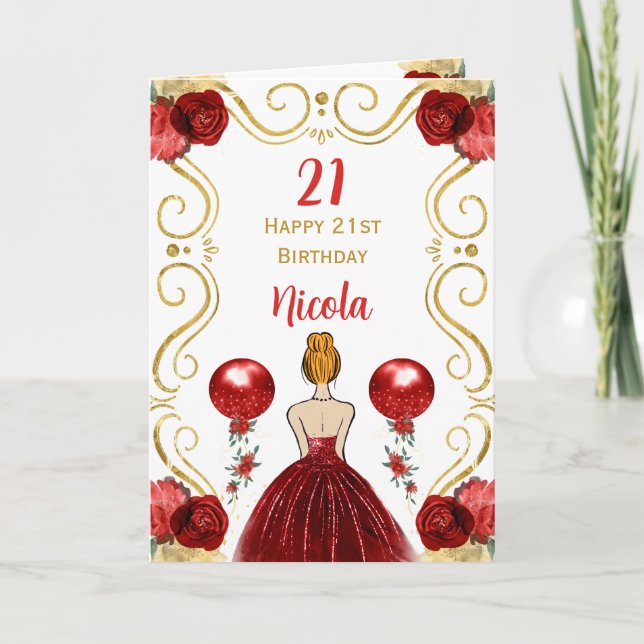 Tarjeta Red Hair Princess Red Happy Birday (Anverso)