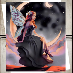 Tarjeta Red Hair Watercolor Moon Fairy Card