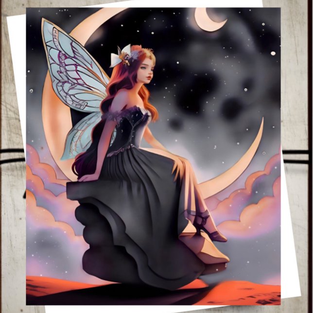 Tarjeta Red Hair Watercolor Moon Fairy Card (Subido por el creador)