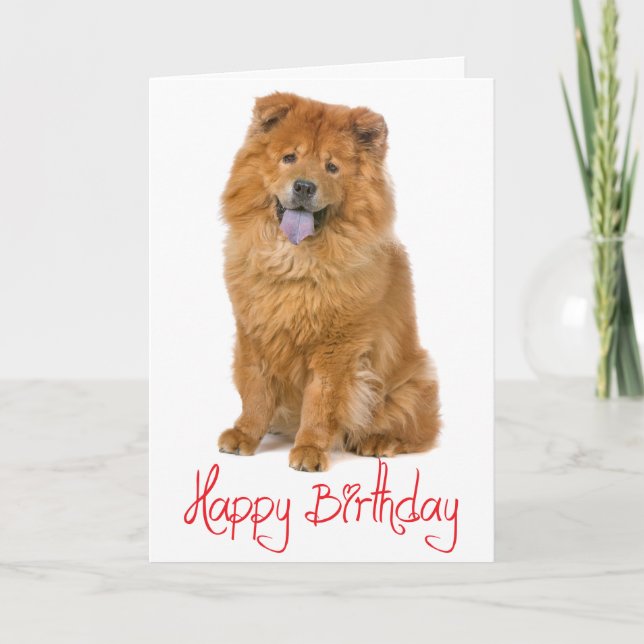 Tarjeta Red Happy Birday Chow Chow Brown Puppy Dog (Anverso)