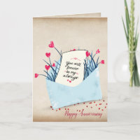 red heart flowers with verse in envelope