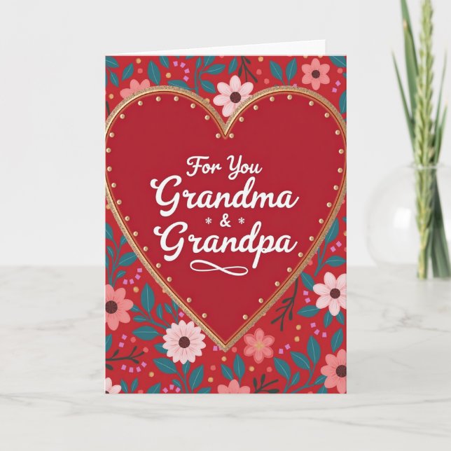 Tarjeta Red Heart Pattern Grandma Grandpa Card (Anverso)