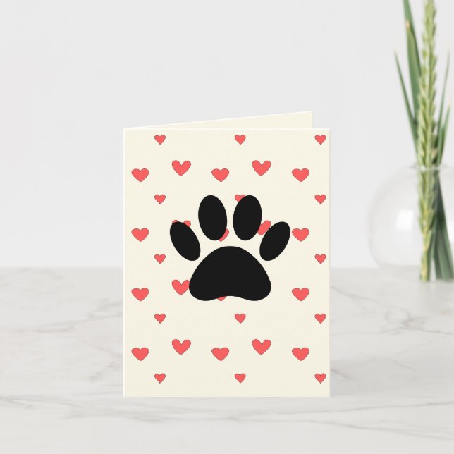 Tarjeta Red Hearts Drawing With Dog Paw Print Background (Anverso)