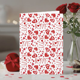 Tarjeta Red Hearts Pattern Love Script Happy Valentine's